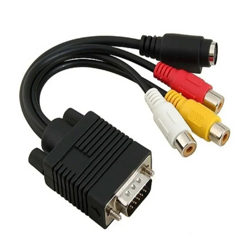 VGA Male to S-Video 3 RCA Jack Female Composite AV TV Out Adapter Converter Connector Video Cableor Laptop PC Video Cards