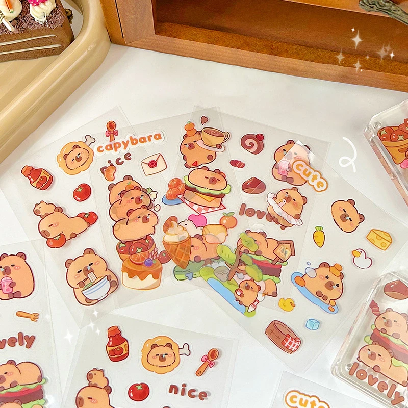 5 buah Kawaii hewan Capybara tema stiker tahan air DIY dekorasi kartu bahan lucu stiker dekorasi alat tulis