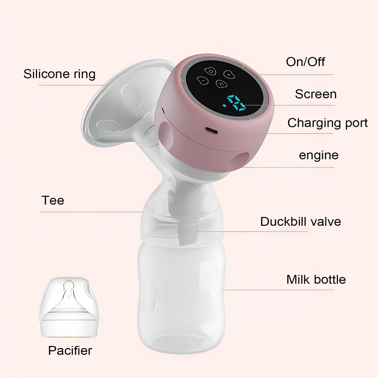 Electric Breast Pump Automatic High Suction Breast Pump Breast Milk Postpartum Fortable Painless and Silent Breast Rechargable