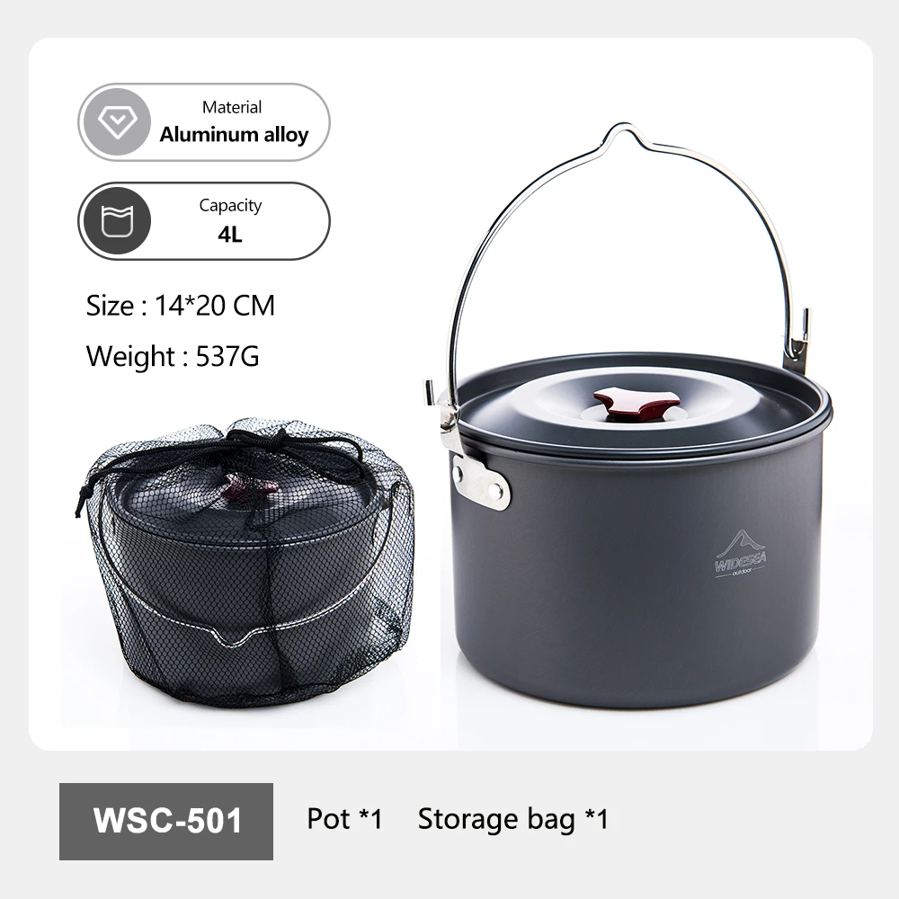 Widesea Hard Anodized Aluminum Camping Pot 4L Compact Outdoor Cookware with Carry Bag Ultralight for Backpacking Hiking Picnic