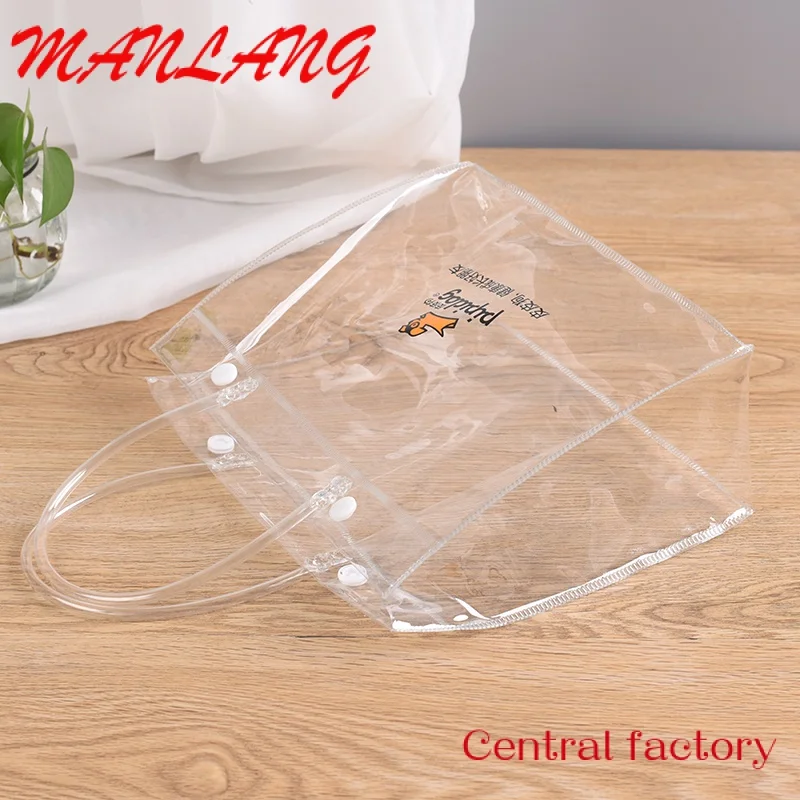 Custom  Customized transparent PVC handbag beverage packaging bag waterproof leisure food plastic bag with buttons