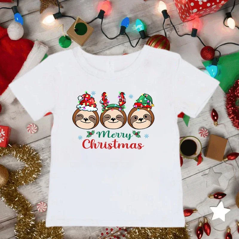 PIG/Sloth/Unicorn Merry Christmas Children T-Shirt Cute Animal Clothes Short Sleeve Cartoon Tshirt Harajuku Christmas Boys Girls