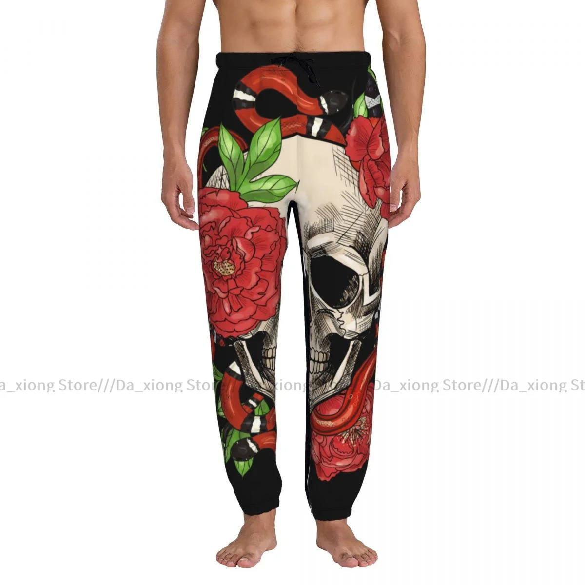 Men Jogging Pants Streetwear Loose Casual Trouser Skulls With Snakes And Peonies Man Pants Sweatpants