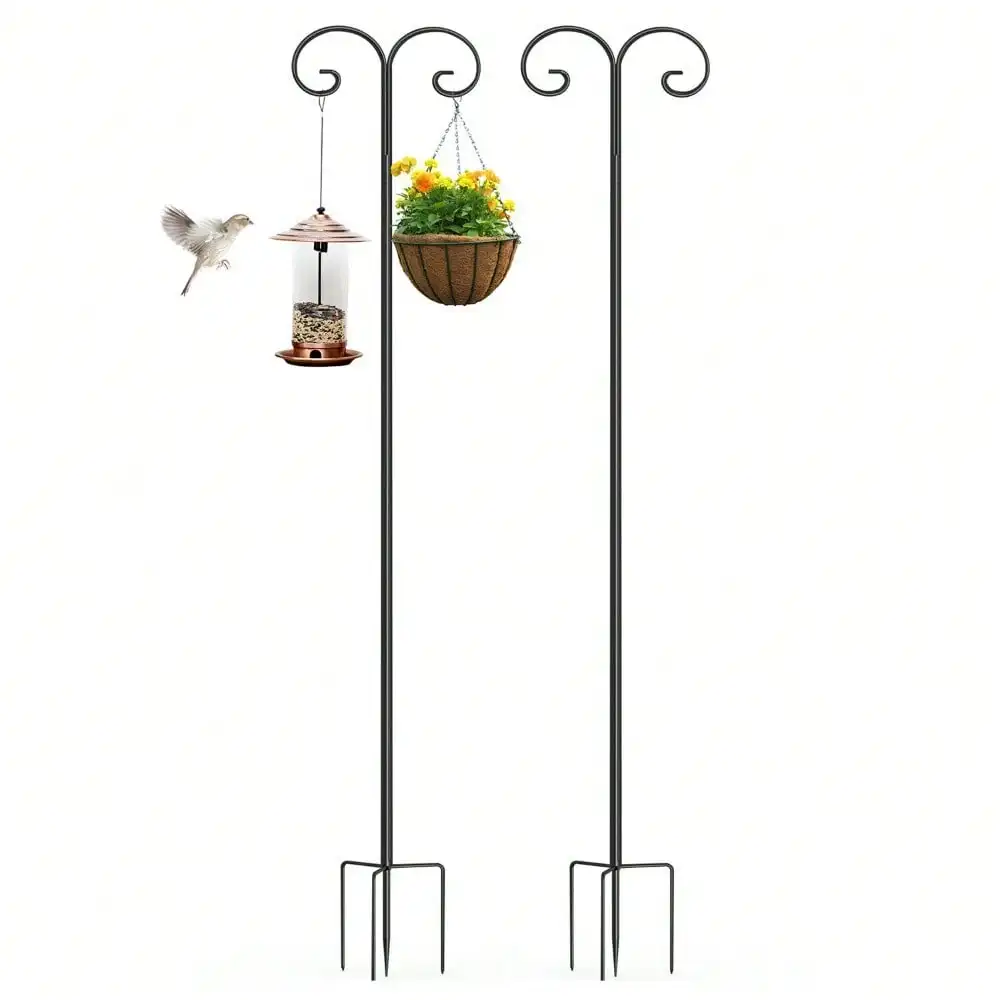 95 in High Double Shepherd Hooks Set of 2 Outdoor Metal Hanger Bird Feeder Pole