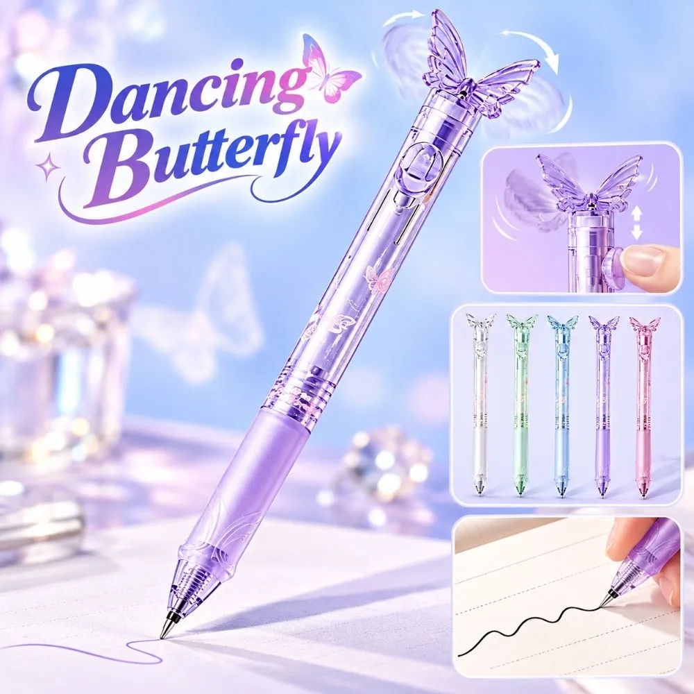 0.5mm Gleaming Wings Butterfly Pen Smooth Writing Retractable Butterfly Pen with Moving Wings Quick Drying Translucent Barrel
