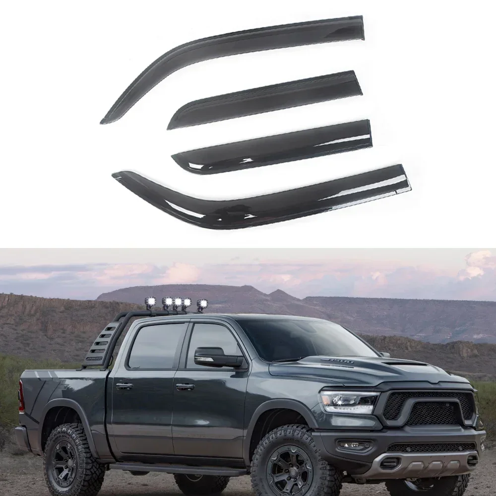 For Dodge RAM 1500 2500 2002-2022 Auto Side Window Wind Deflectors Visors Rain Guard Door Visor Vent Shade Smoke Black Ventvisor