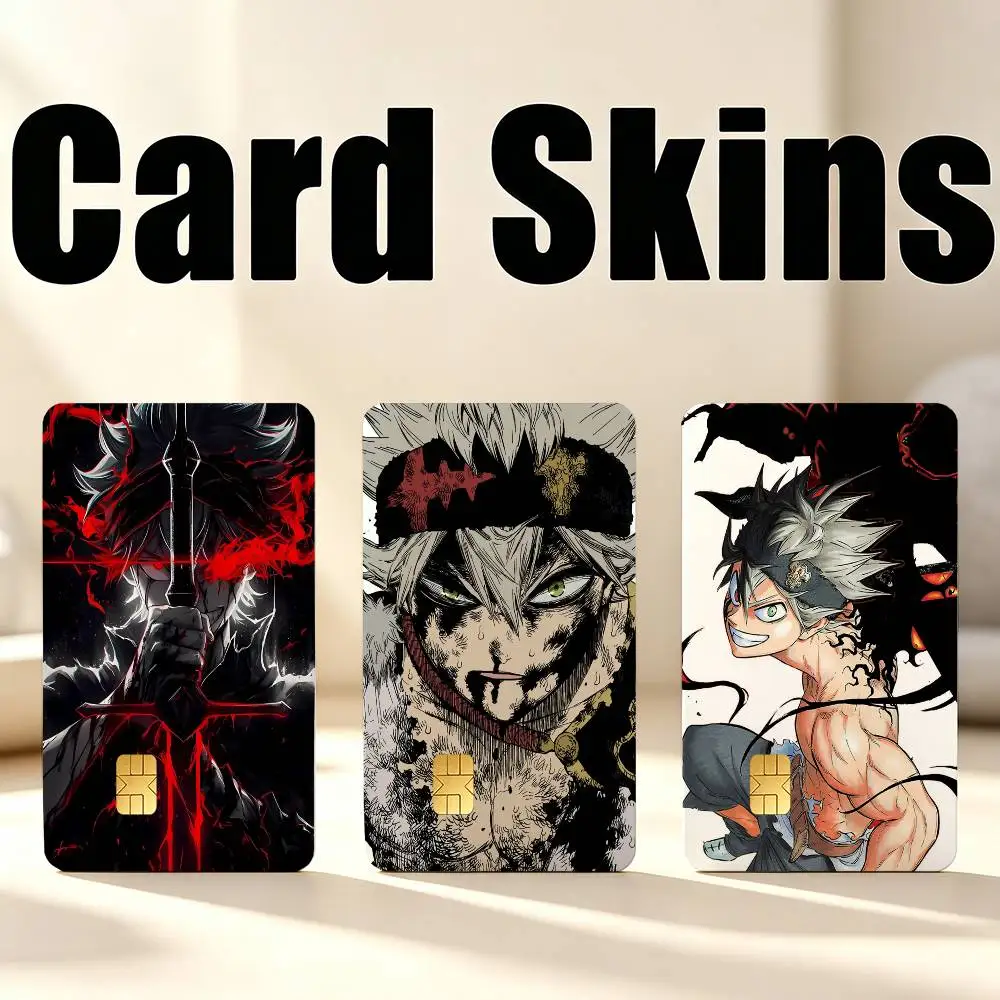 Black Clover A-Asta Anime 1Set 4Pcs Waterproof Card Skin Stickers for Credit Bus IC Cards