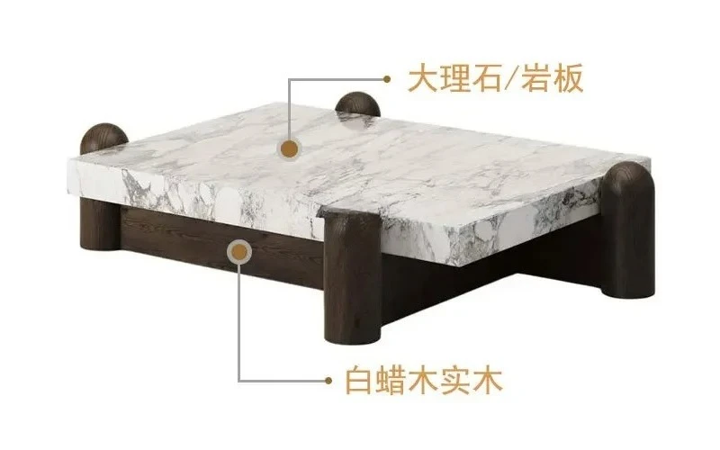 Tavolino da caffè creativo nordico moderno e minimalista quadrato in legno di frassino, marmo, pietra, tavolino da salotto italiano