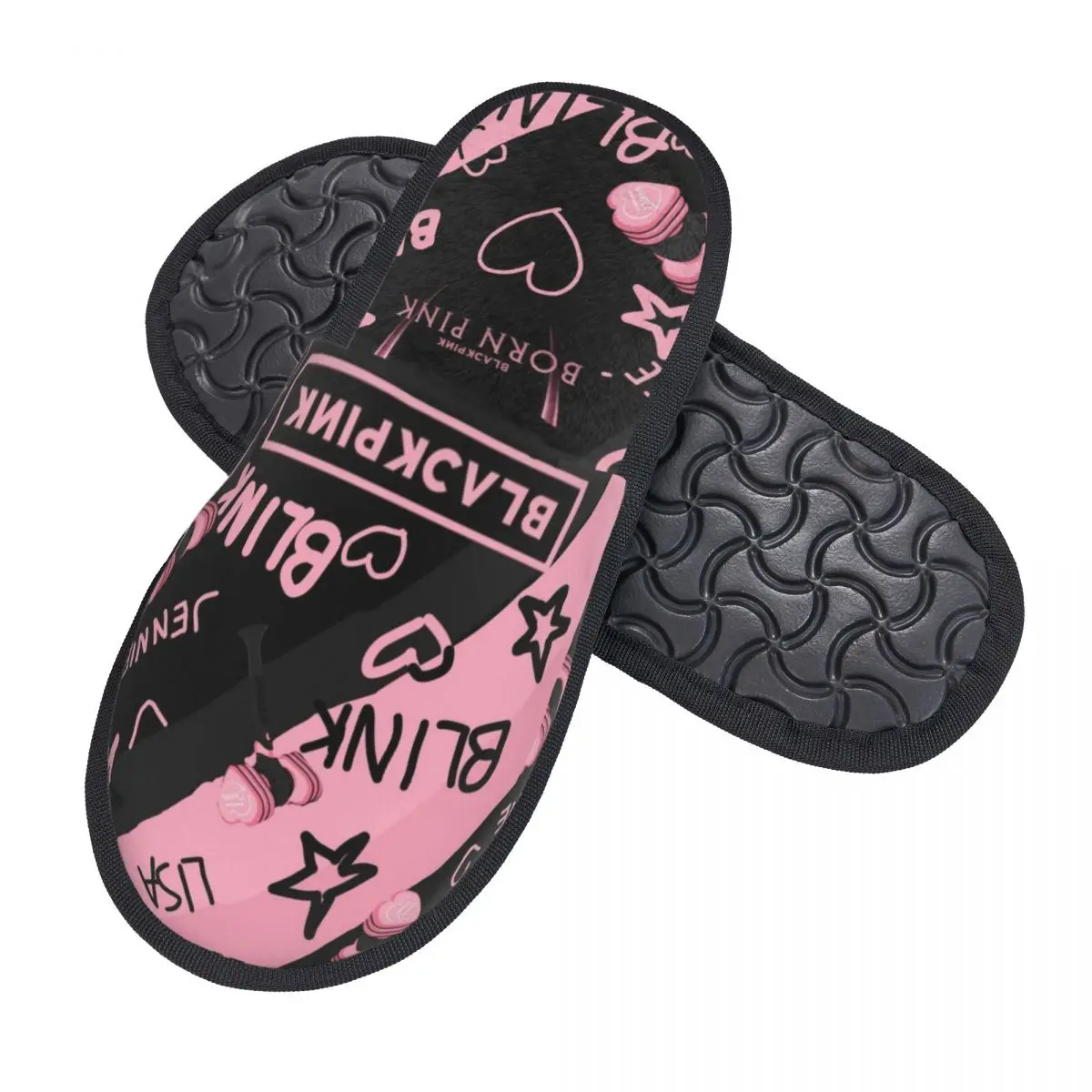 Custom Bp Pinks Kpop Blacks Music Memory Foam Slippers Women Cozy Warm House Slippers