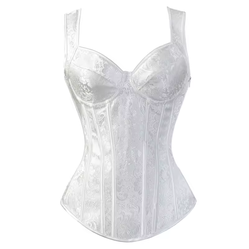 Women Corset with Straps Black Overbust Corset Plus Size Floral Jacquard Corset Zipper Top Gothic Steampunk Corset Bustier - Image 5