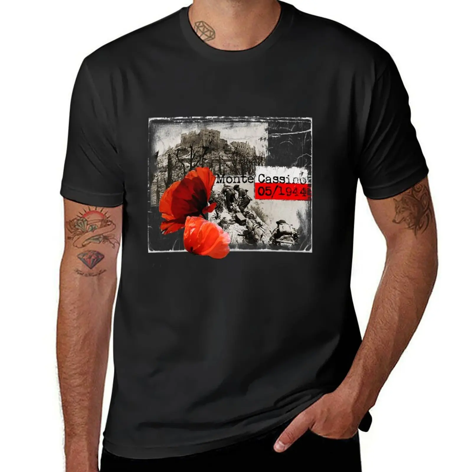 Monte Cassino, Italy WW2. Czerwone Maki. Poland / Polska Veterans T-Shirt cute tops summer tops plus sizes Men's t-shirt