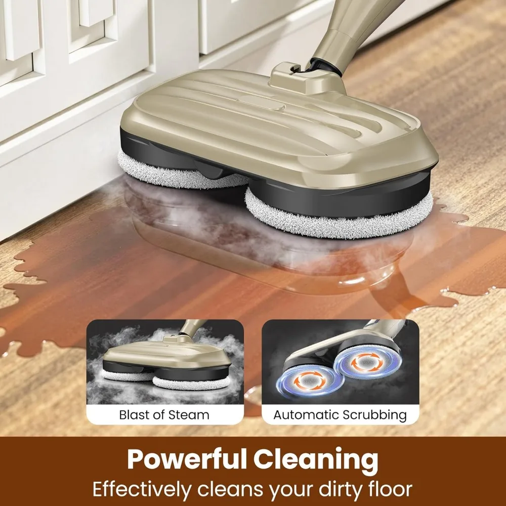 ممسحة بخارية مع وسادات دوارة، منظف بخار متعدد الأغراض 10 في 1، ممسحة دوارة خفيفة الوزن، 3 أوضاع بخار لخشب الصلب