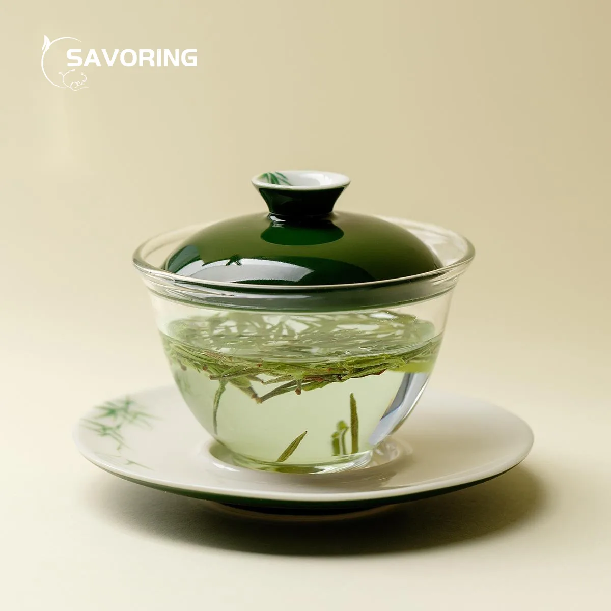 

Bamboo Green Gaiwan Glass Tea Tureen Sancai Tea Bowl Creative Chawan Cover Bowl Handmade 120ml Tool Cup Kung Fu Puera Chhai Puer