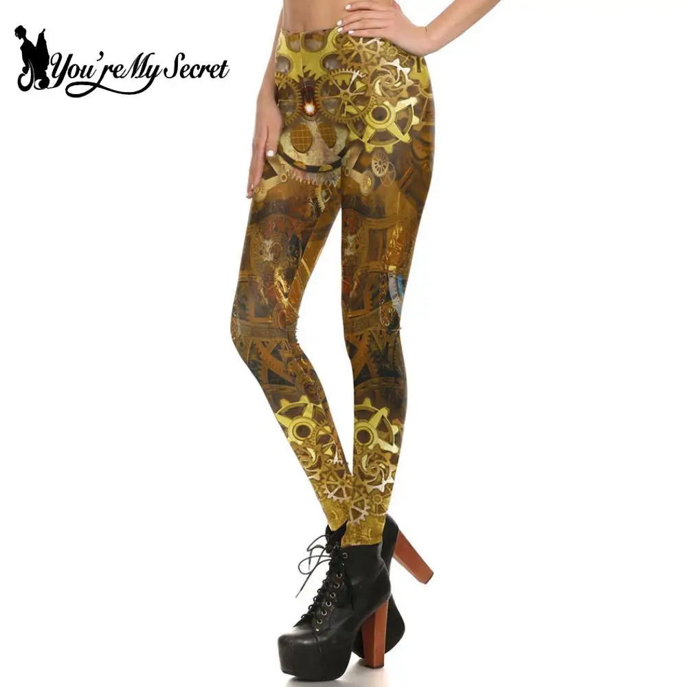 [Du bist mein Geheimnis] Retro Gothic Style Leggings Ausrüstung Steampunk bedruckte Legging für Frauen Workout Fitness Kleidung Push-up-Hosen