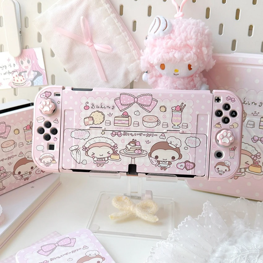 Original Cute Monkey Pink Switch Split Hard Case for Nintendo Switch2 OLED NS Console Shockproof Joy-Con Soft Shell Dock Cover