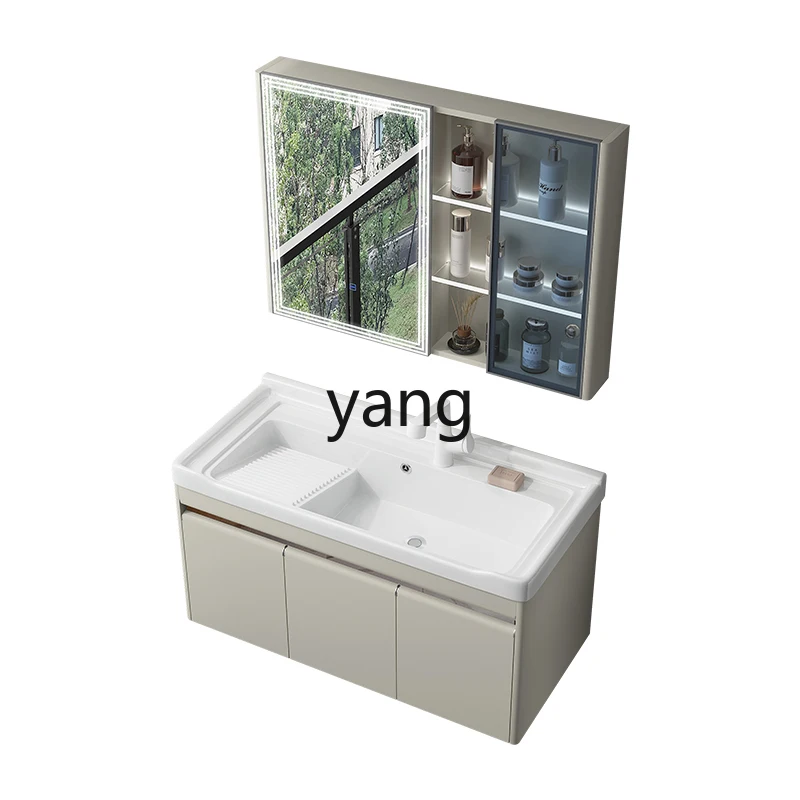 

Lmm Balcony Stainless Steel Wash Wardrobe Household Hanging Wash Basin Ceramic Integrated Laundry Tub with Rubbing Clothes