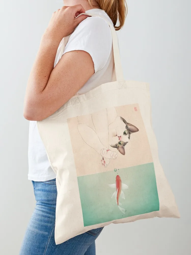 

Cat Fishing Upside Down Tote Bag Beach bag large size bags shopping bags foldable bags woman 2025