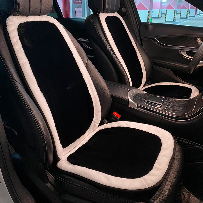 Winter Soft Plush Universal Car Seat Cover Classic Black White Camellia Flower Auto Seat Cushion Keep Warm Mats Car Accessories