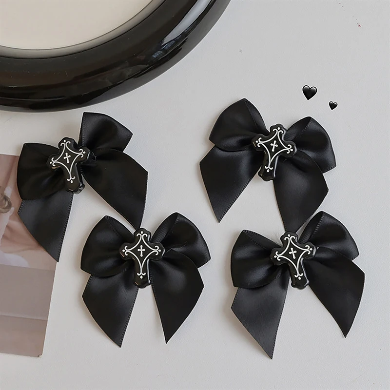 Halloween Black Bowknot Cross Hairpin Y2k Lolita Gothic Fashion Punk Hair Clips Party Hair Accessories Decoration