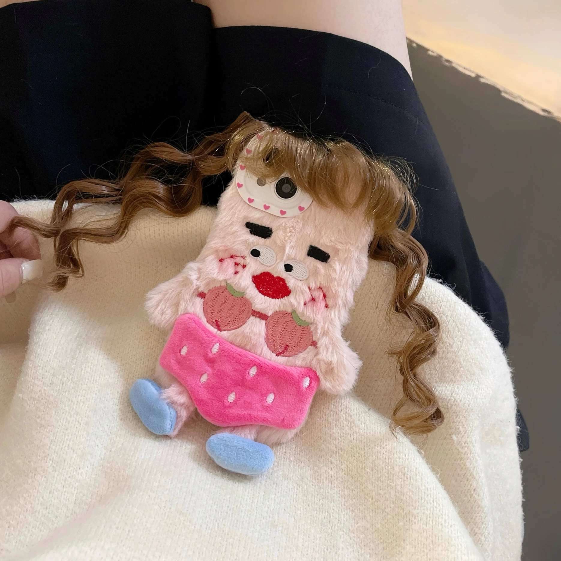 Pink Braided Girl Bikini Phone Case For iPhone 11 12 13 14 Pro Max Soft Fur Case For iPhone15 15Pro MAX Shockproof Soft Cover