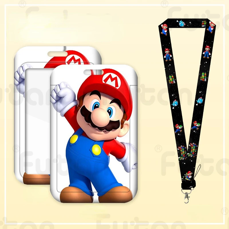 New Super Mario Card Wallets Game Peripheral Credential Holder Kawaii Anime Print Credit Card Holders Keychains Badge Holder