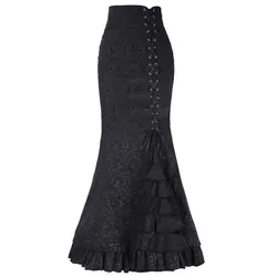 Women's Midi Y2k Skirt Victorian Retro High Waist Elegant Temperament Skirt Steampunk Gothic Style Fishtail Skirt Party Clothes