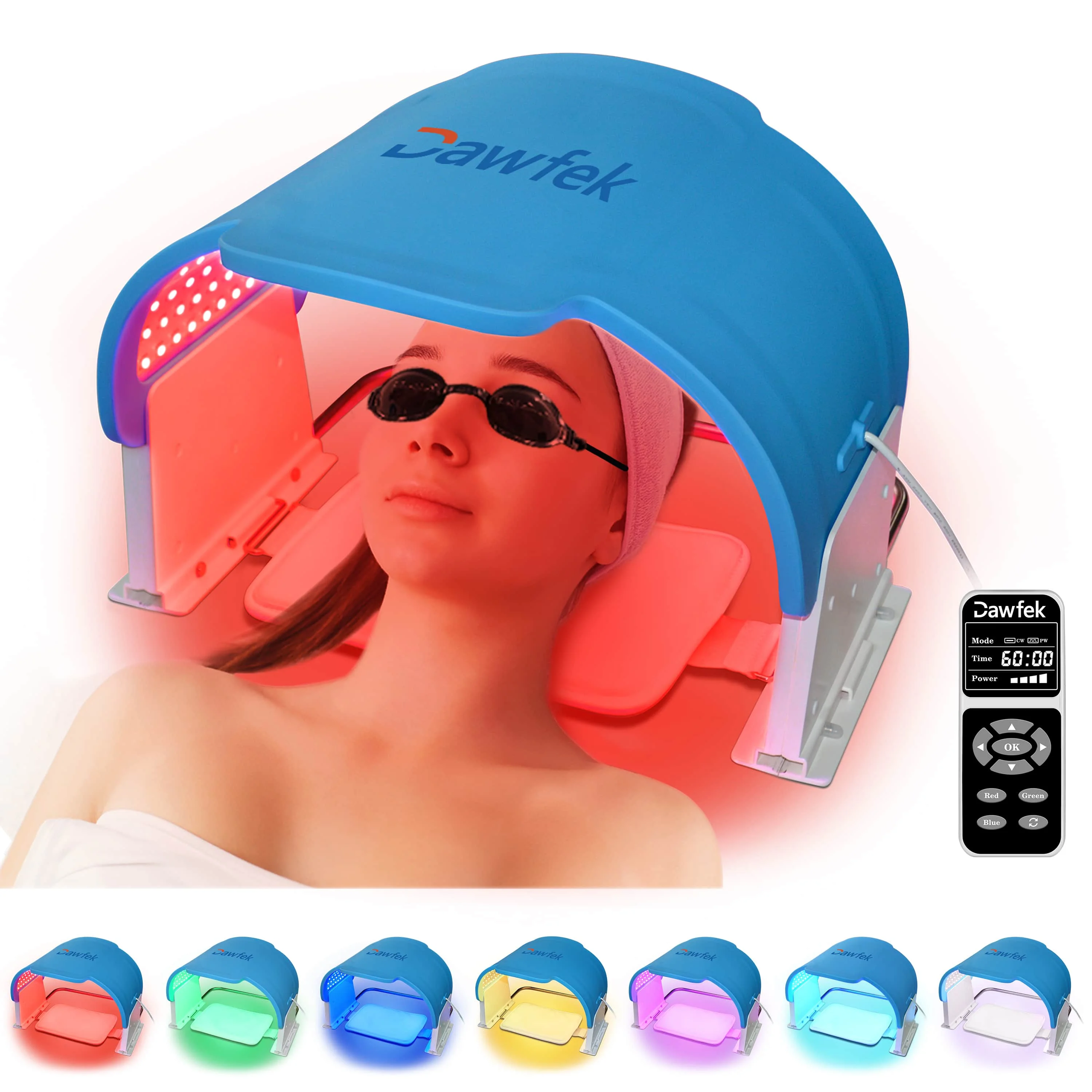 Dawfek Phototherapie-LED-Gesichtsmaske, Lichttherapie-Lampe, 7 Farben, 990 Perlen, Anti-Aging, Akne, Hautverjüngung