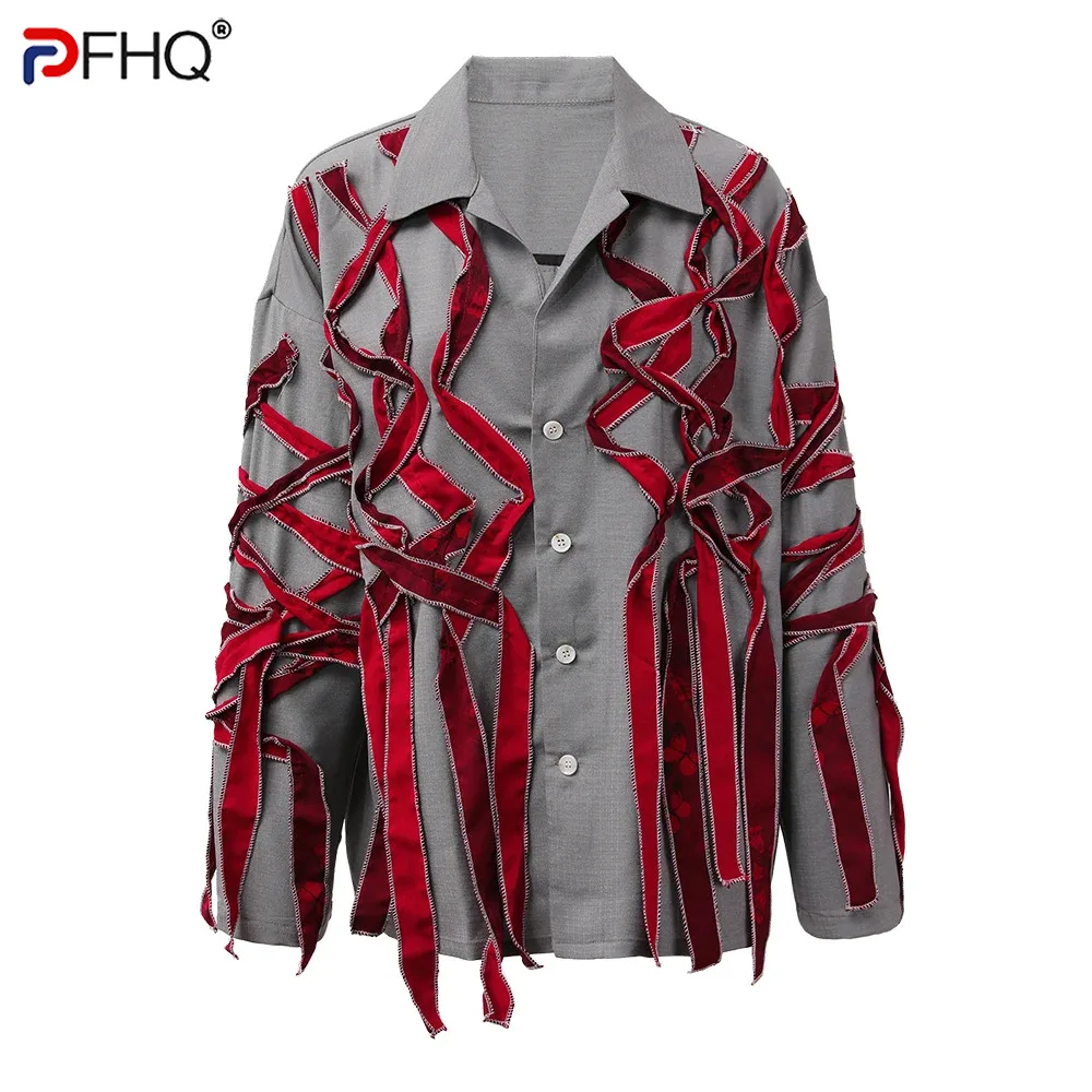 

PFHQ Trendy Stripe Splicing Men's Shirts Long Sleeve Summer Breathable Loose Single Breasted Male Tops High Quality Chic 21F1587