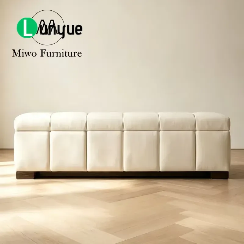 Modern Solid Wood Bedside Stool High Performance Fabric Upholstered Storage Shoe Bench for Bedroom Living Room Indoor
