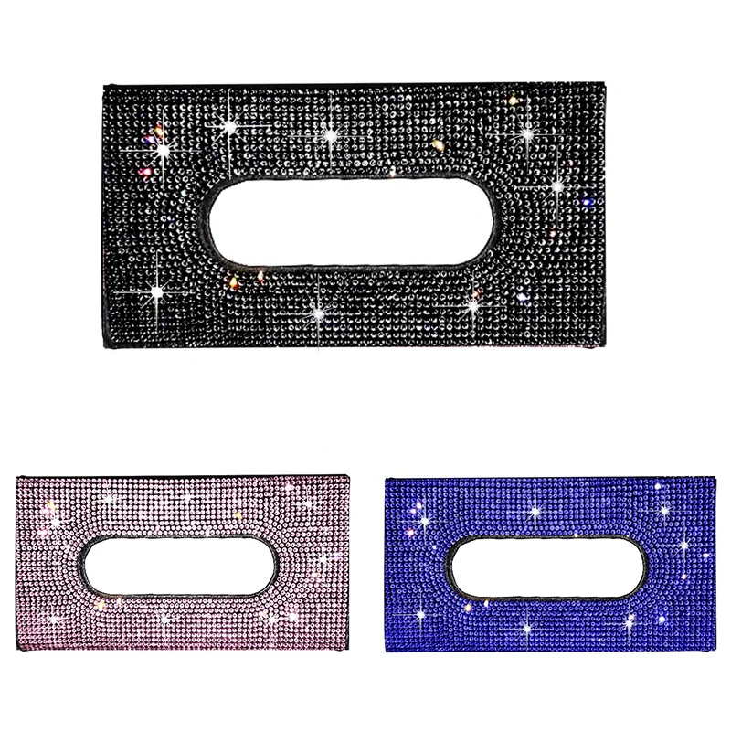 Car Visor Tissue Holder Mask Holder Tissue Box PU Leather Crystals Seatback Tissue Case For Women