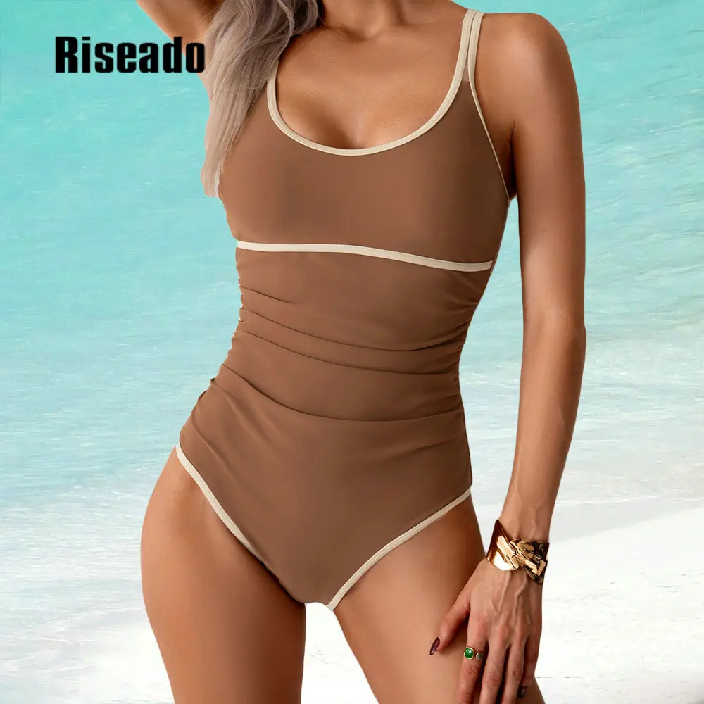 Riseado Women Swimsuit One Piece Bathing Suit Scoop Neck Cutout Back Tummy Control with Adjustable Spaghetti Straps