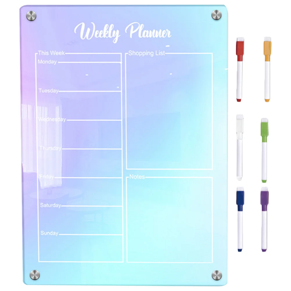 مجموعة واحدة من لوح المسح الجاف المغناطيسي من الأكريليك مخطط أسبوعي للثلاجة وقابل لإعادة الاستخدام للقيام بقائمة الملاحظات ومنظم تقويم تذكير المطبخ #2