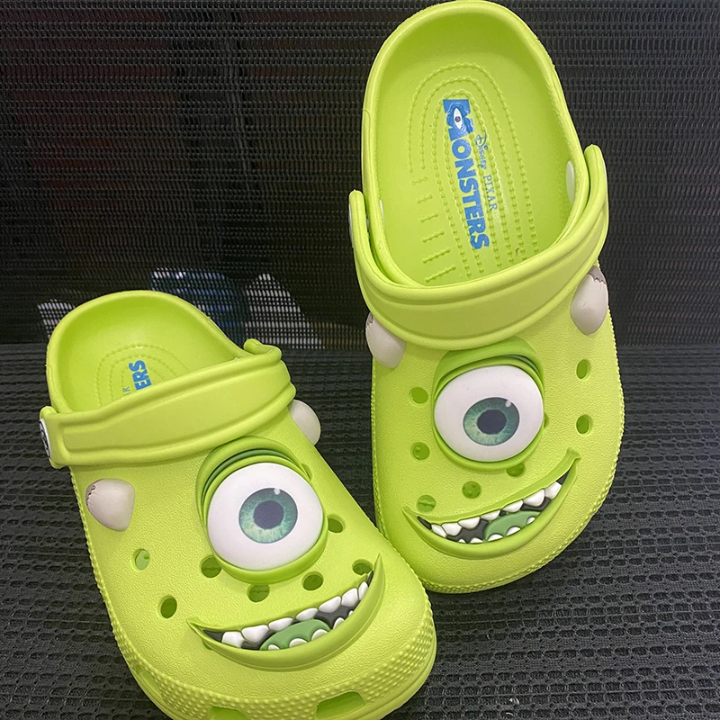 Zapatos de playa informales antideslizantes con dibujos animados para verano, zapatillas con agujeros de monstruo y ojos grandes, cómodas y transpirables, regalo