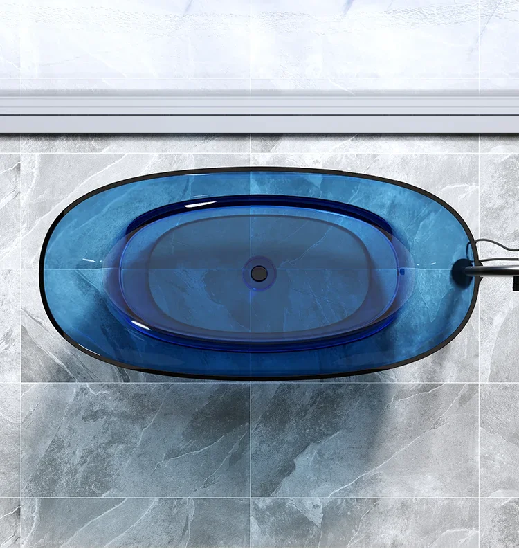 Независимая встроенная овальная прозрачная смоляная ванна из искусственного камня. Ванна хрустального цвета для дома и отеля.