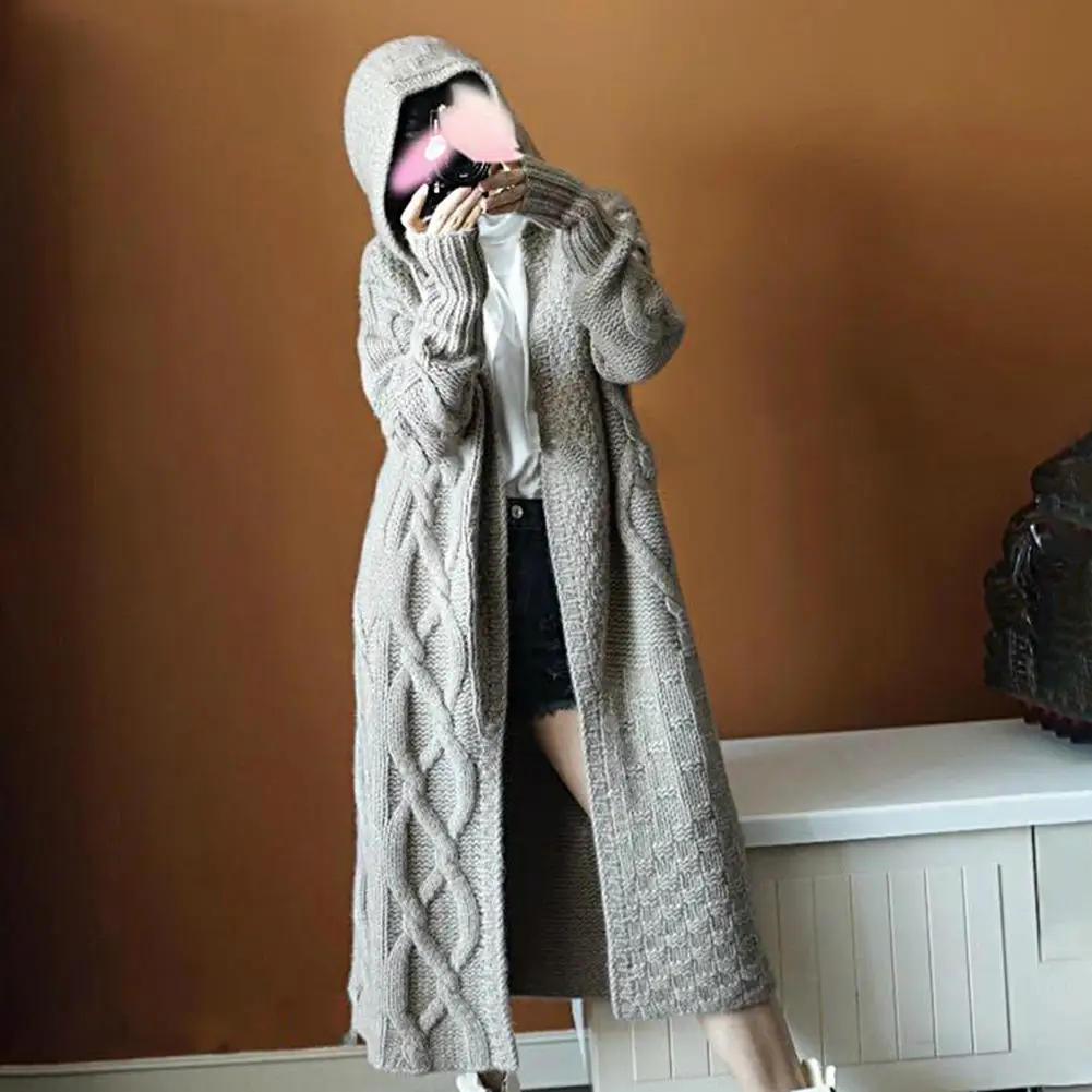 2022 Winter Lapel Knit Cardigan Female Temperament Coat Casual Thick Long Knitted Cardigan Woman Plus Size Pure Color Sweater