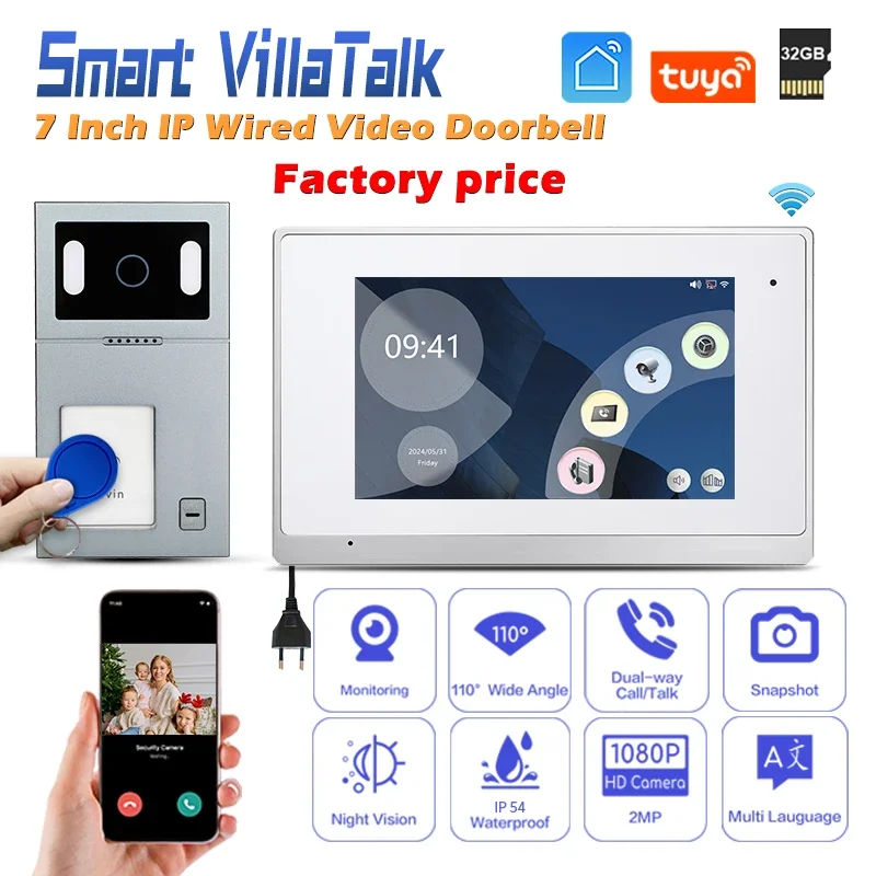 

Factory price 7 inch LCD 1024*600 piexl telephone door smart video doorbell digital cameras ip wifi wired intercom systems