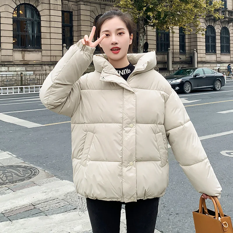 

Fashion Higt Street Women Parkas Elegant Stand Collar Solid Color Thickened Bread Short Coat Casual Warm Autumn Winter Parkas