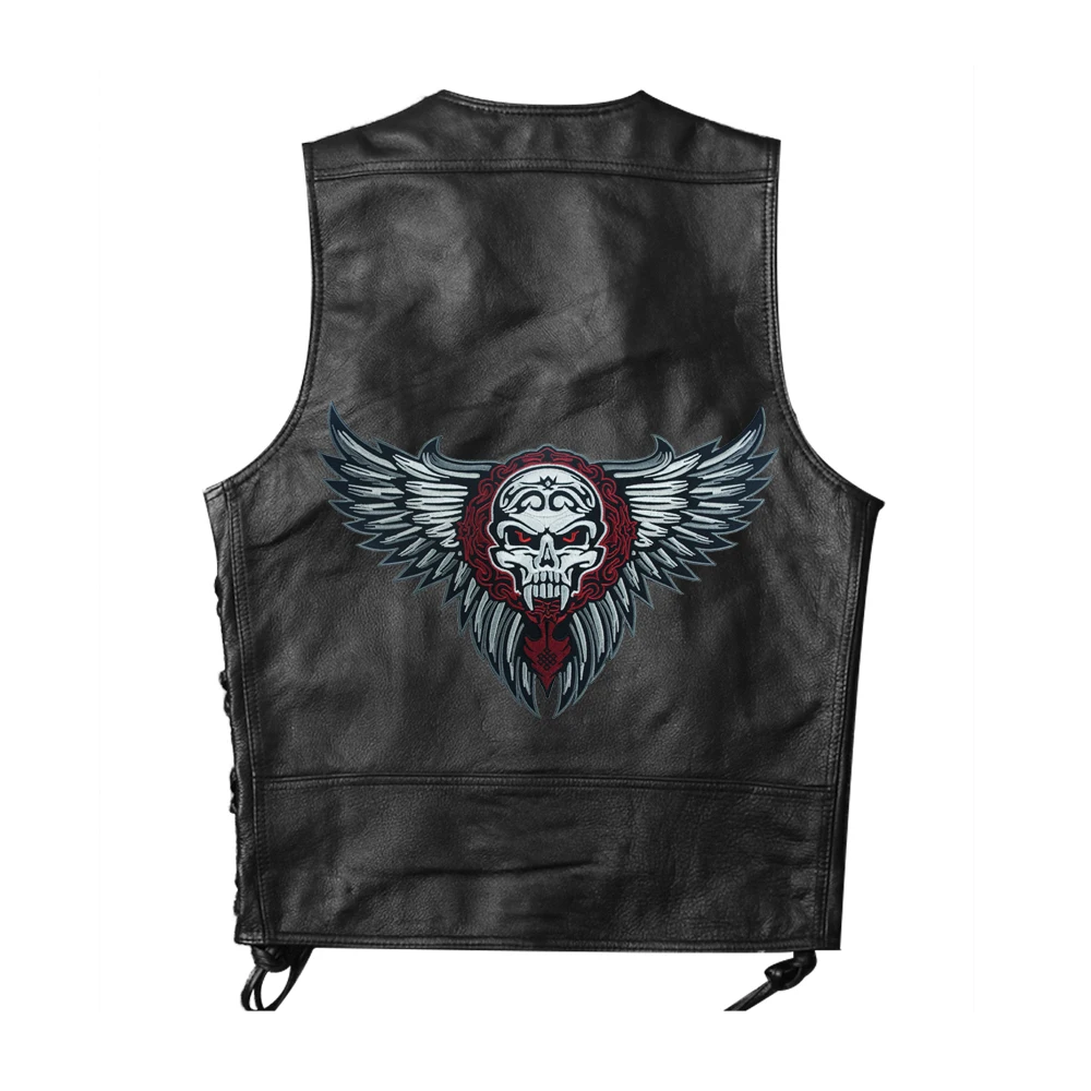 Large Size Winged Skull Angel Biker Motorcycle Vest Back Badge Embroidered Patch Iron On Sew on for Jackets Clothes Accessories