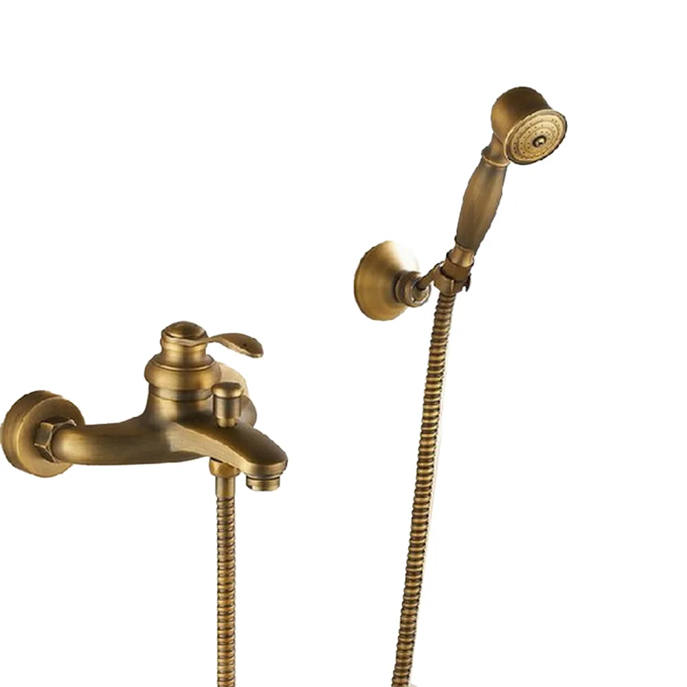 

Vintage Retro Antique Brass Wall Mounted Bathtub Faucet with Handheld Shower Set +150CM Hose Mixer Tap 2tf028