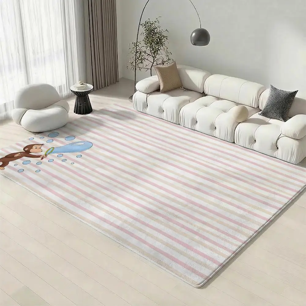 Classic Cartoon C-Curious GeorgeS Floor Mat Eco-Friendly Flannel Doormat Non-Slip Odorless Soft Short Plush Indoor Floor Rug