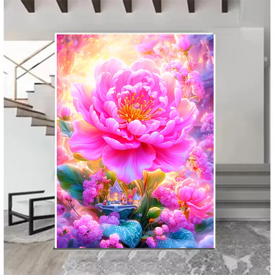 

DIY Diamond Painting New eries Pink Flower Diamond Mosaic 5d Water Diamond Cross Embroidery Picture Bedroom Decoration Landscape
