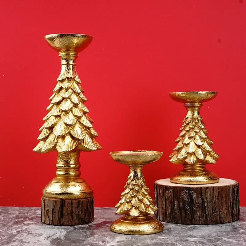 European Gold Christmas Tree Candlestick Resin Candlestick Decoration Christmas Atmosphere Home Crafts