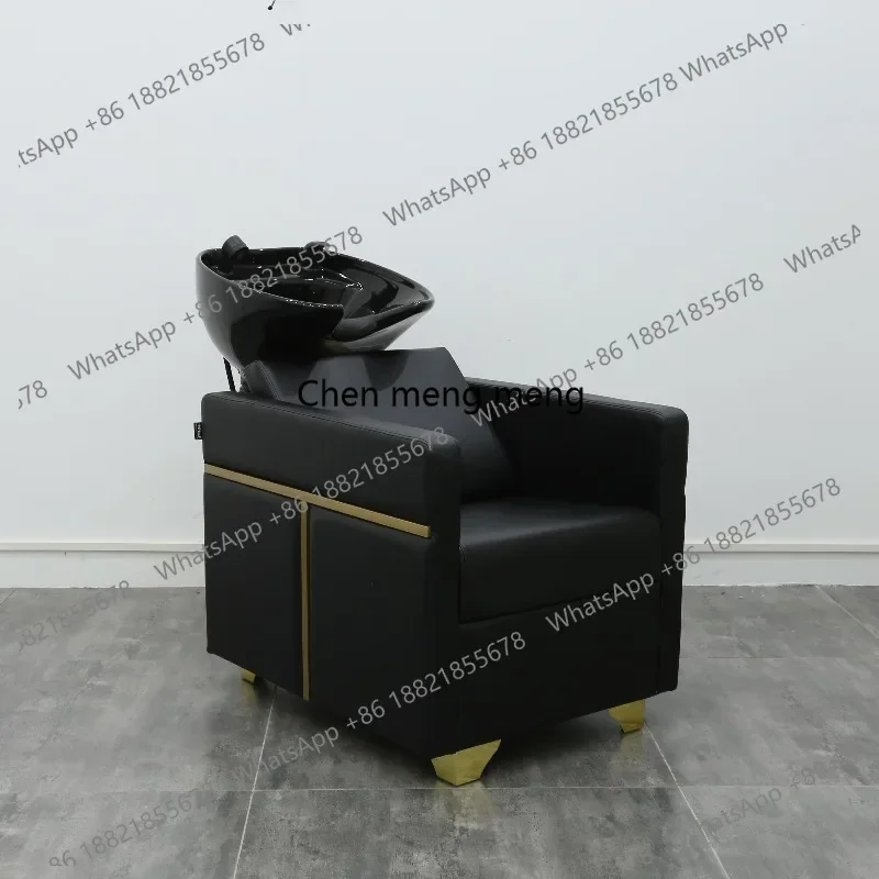 

Zj6660Luxury High-Quality Shampoo Chair Modern Design Style Ceramic Basin Black Leather Waterproof