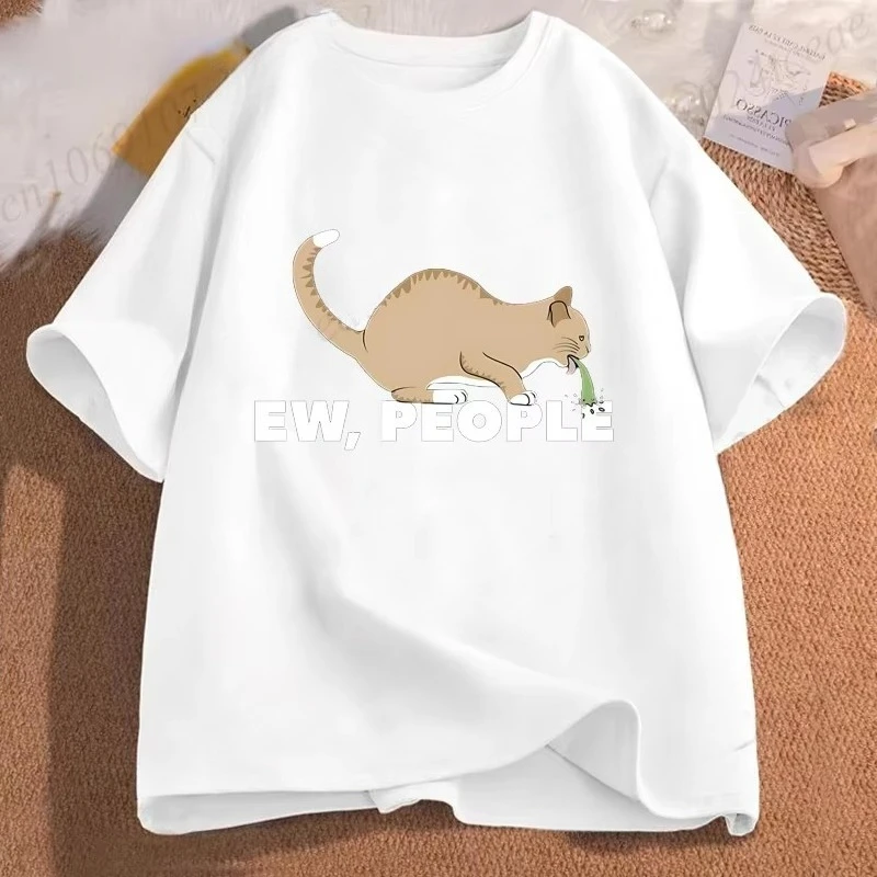 تي شيرت غير رسمي على الموضة للرجال والنساء Ew People مضحك القيء القط الطباعة بلايز Crewneck فضفاض تي شيرت موضة تي شيرت الملابس #5