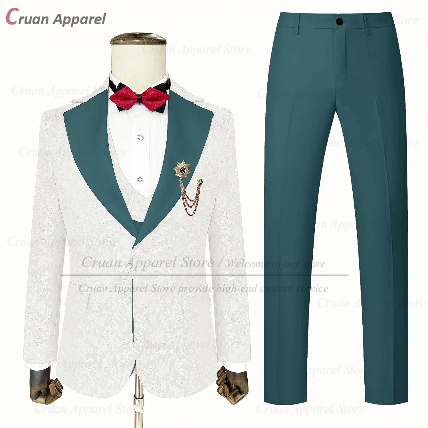 

Tailor-made Men Suit Wedding Banquet Groom High Quality Outfits Formal Party Classic One Button Jacquard Blazer Vest Pants 3pcs