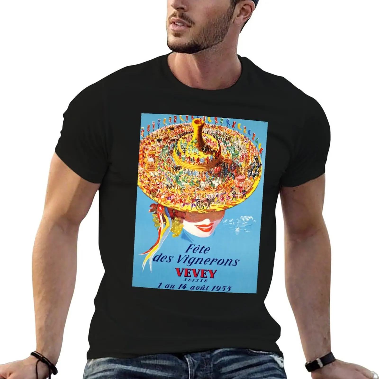 Fête des Vignerons, Vevey Suisse 1955, Poster T-Shirt plus size tops animal prinfor boys anime Short sleeve tee mens fashion