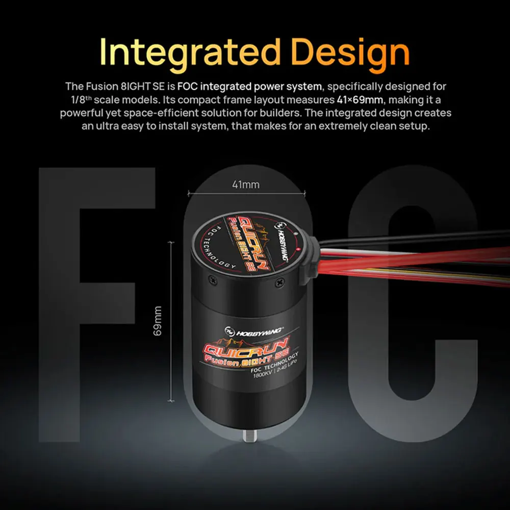Hobbywing QuicRun 2in1 FOC Integrated Power System Fusion 8IGHT SE 60A 1800KV Brushless For 1/8 RC Model Car Crawler Accessories