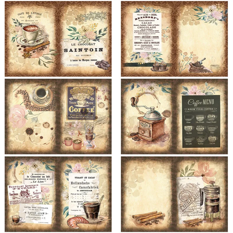 8Pcs/Pack Retro Coffee Chocolates Vintage Sticker DIY Craft Scrapbooking Album Junk Journal Decorative Stickers