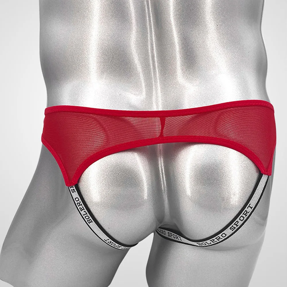 Men Sexy Elastic Open Butt Thongs Homme Mesh Breathable Underwear See-Through Sexy Backless Pouch Briefs Thong