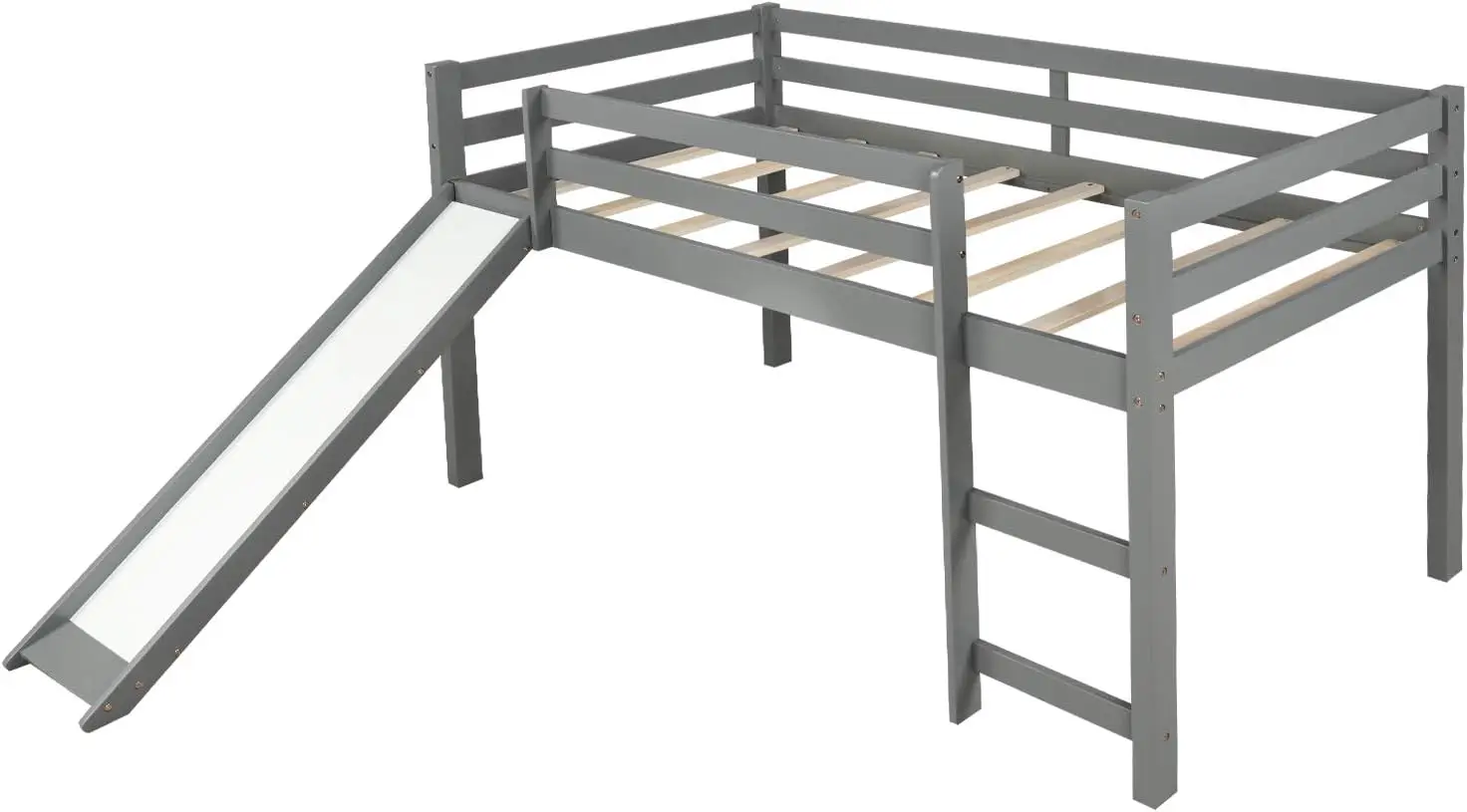 Cama de Loft con tobogán y escalera para niños, cama de Loft, cama doble de madera para niños con tobogán, diseño multifuncional, perfil bajo de madera Ki